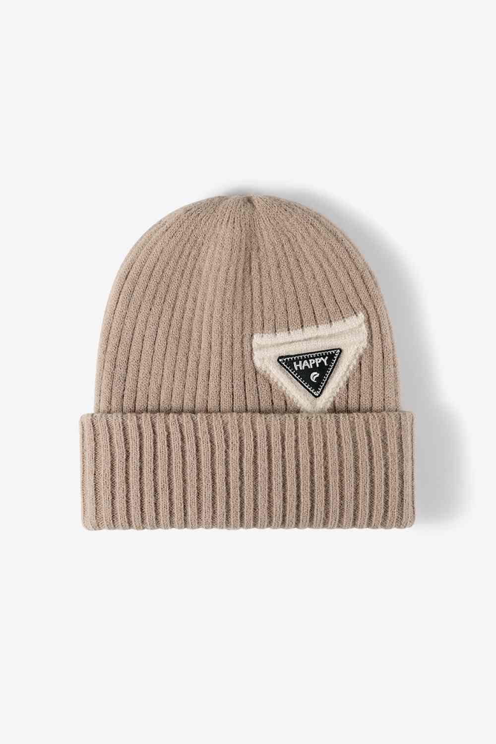 Beige HAPPY Contrast Beanie