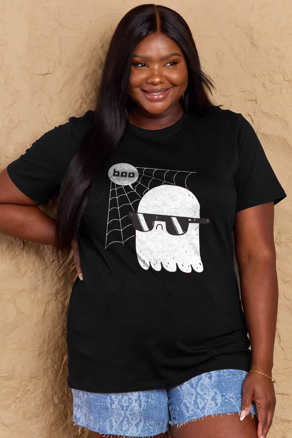 Tan Simply Love Full Size BOO Graphic Cotton Tee Sentient Beauty Fashions Apparel &amp; Accessories