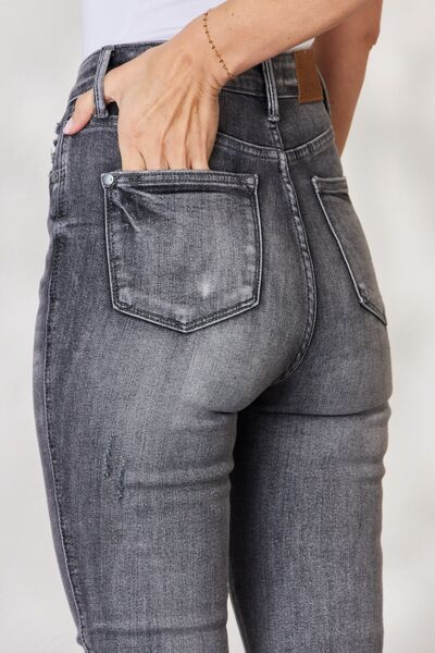 Dim Gray Judy Blue Full Size High Waist Tummy Control Release Hem Skinny Jeans Sentient Beauty Fashions Apparel &amp; Accessories