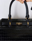 Black David Jones Texture PU Leather Handbag Sentient Beauty Fashions Apparel & Accessories