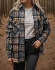 Dark Olive Green Plaid Snap Down Long Sleeve Shacket Sentient Beauty Fashions Apparel & Accessories