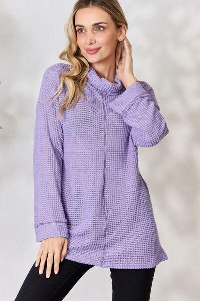 Thistle BiBi Exposed Seam Waffle Knit Top Sentient Beauty Fashions Tops