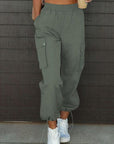 Dark Slate Gray Drawstring Elastic Waist Pants with Pockets Sentient Beauty Fashions Apparel & Accessories