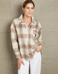 Rosy Brown Double Take Plaid Half-Zip Collared Curved Hem Sweatshirt Sentient Beauty Fashions Apparel & Accessories