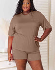 Light Gray Basic Bae Full Size Soft Rayon Half Sleeve Top and Shorts Set Sentient Beauty Fashions Apparel & Accessories