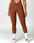 Saddle Brown Twisted High Waist Active Pants with Pockets Sentient Beauty Fashions Apparel & Accessories
