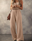 Slate Gray Waffle-Knit Drawstring Wide Strap Jumpsuit Sentient Beauty Fashions Apparel & Accessories