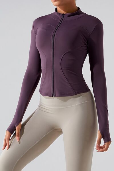 Gray Zip Up Mock Neck Active Outerwear Sentient Beauty Fashions Apparel &amp; Accessories