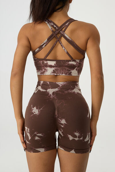 Dark Slate Gray Crisscross Printed Tank and Shorts Active Set Sentient Beauty Fashions Apparel & Accessories