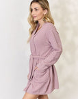 Light Gray Hailey & Co Tie Front Long Sleeve Robe Sentient Beauty Fashions Apparel & Accessories