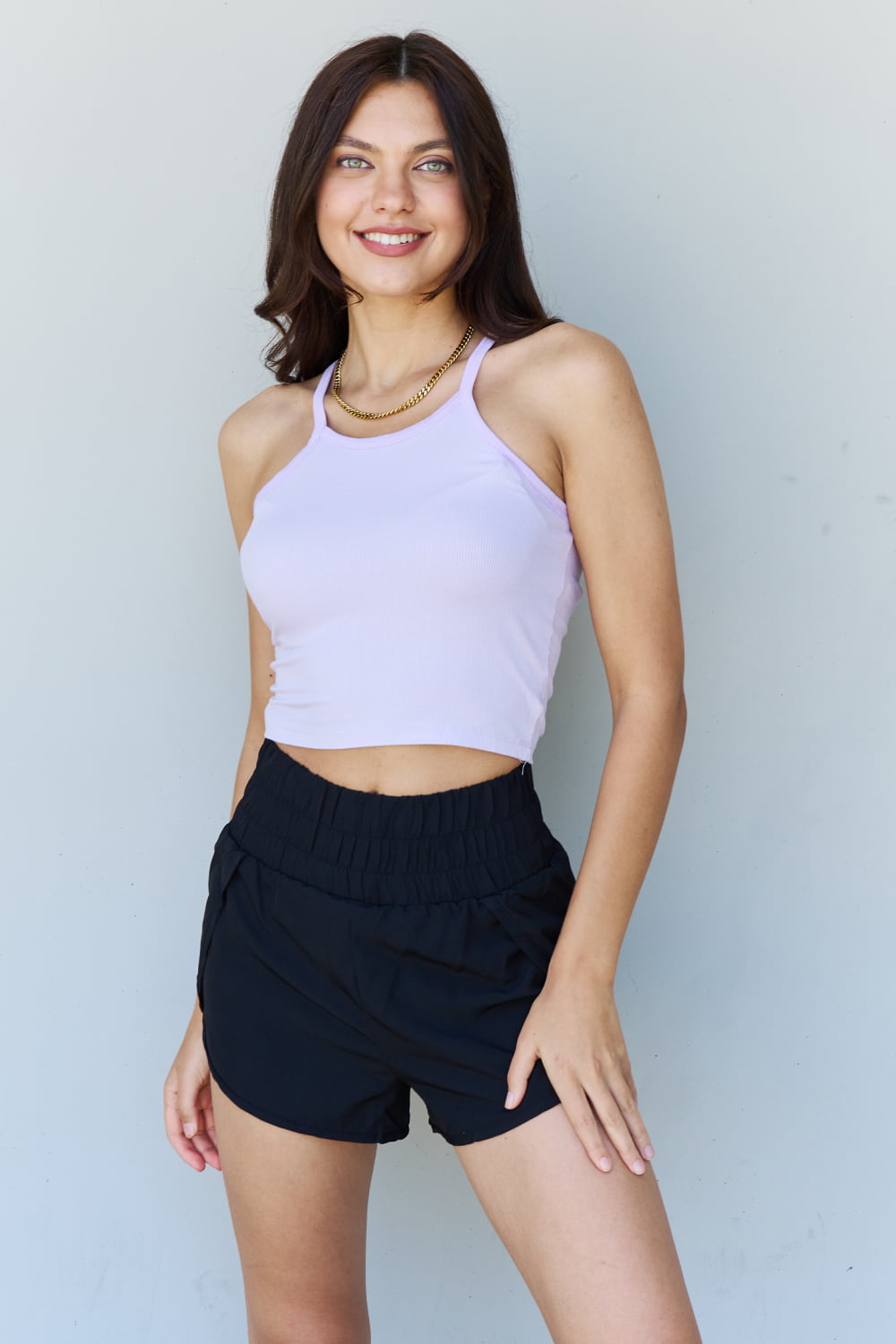 Gray Ninexis Everyday Staple Soft Modal Short Strap Ribbed Tank Top in Lavender Sentient Beauty Fashions Apparel & Accessories