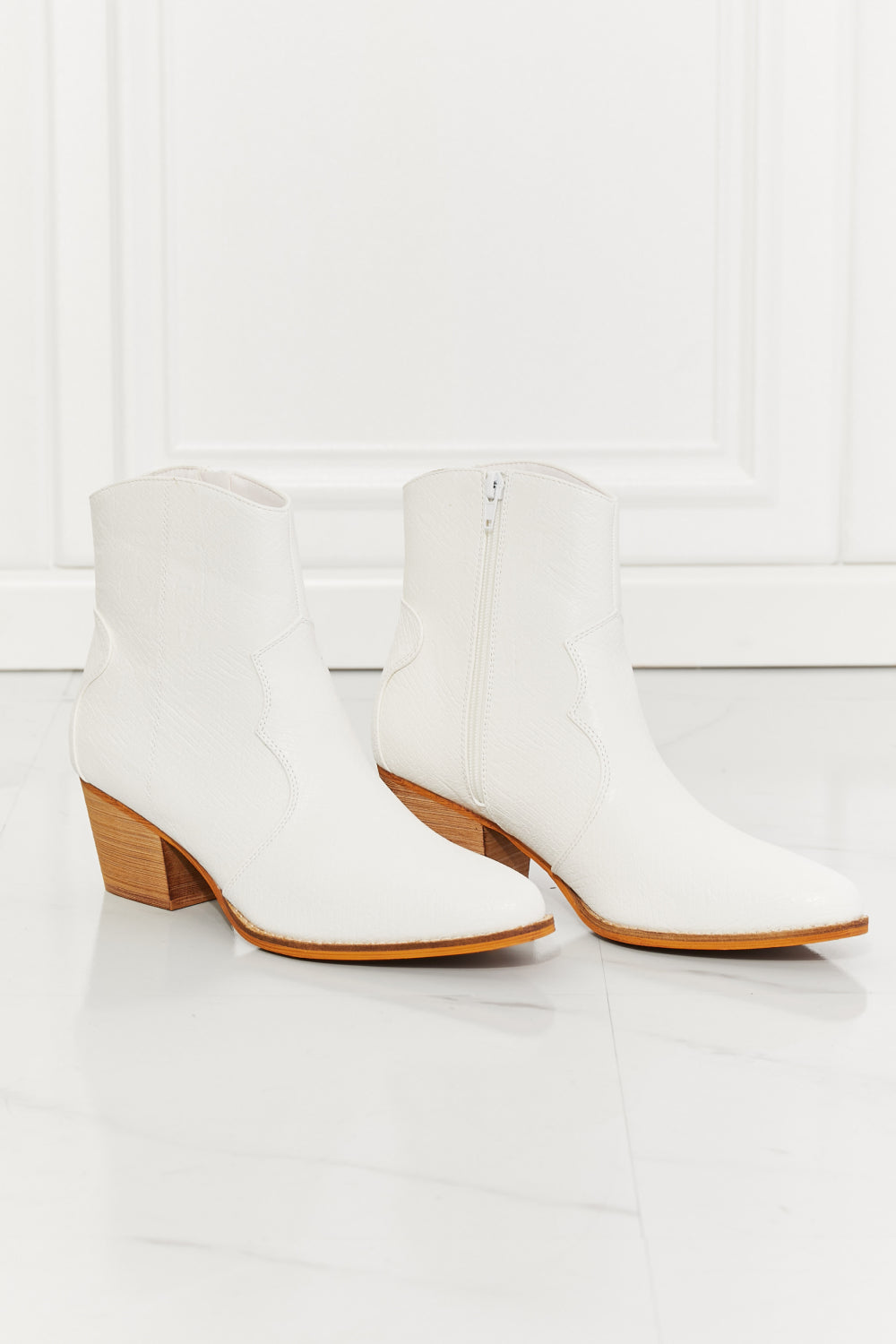 Beige MMShoes Watertower Town Faux Leather Western Ankle Boots in White