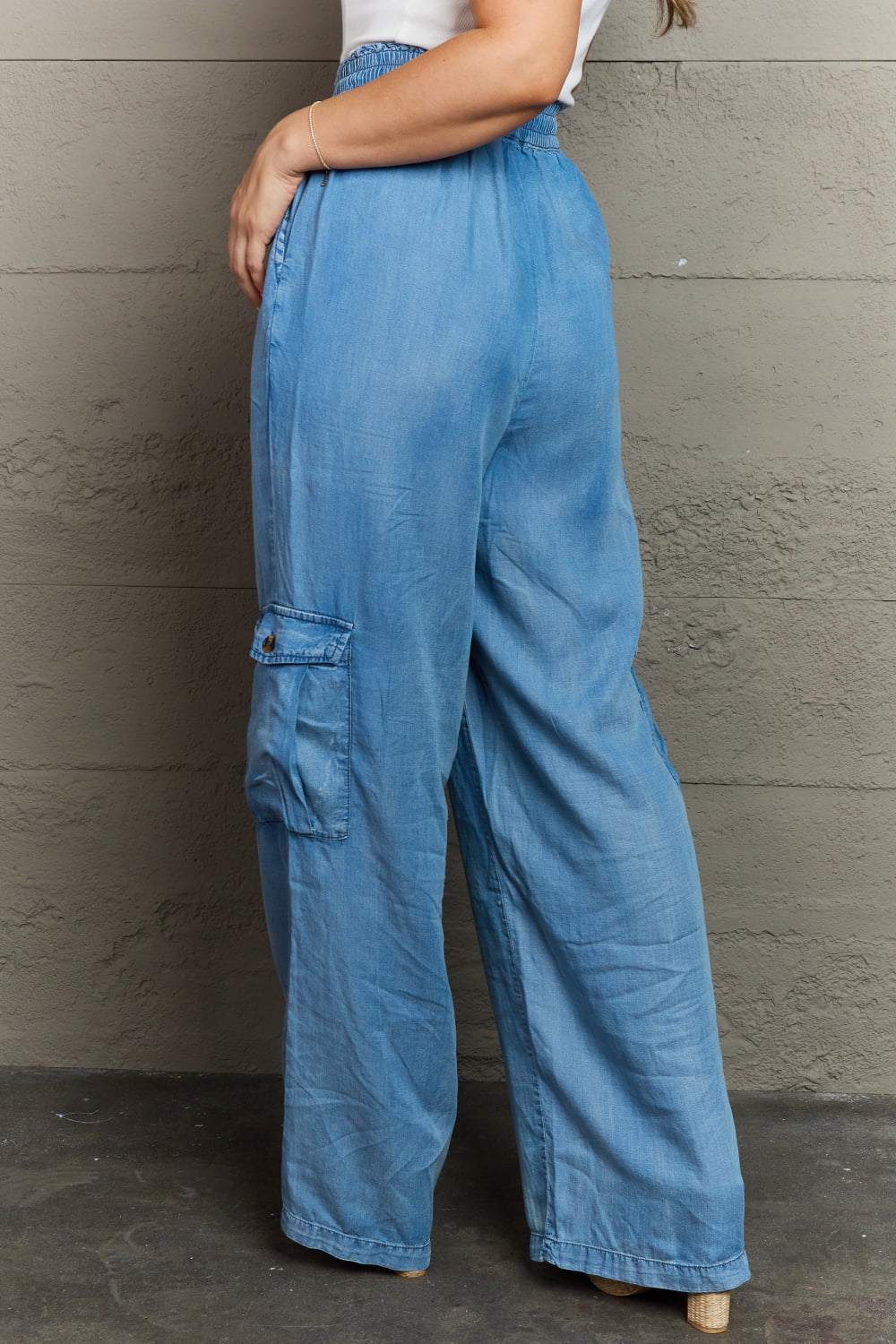 Dim Gray GeeGee Out Of Site Full Size Denim Cargo Pants Sentient Beauty Fashions Apparel & Accessories