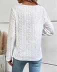 Light Gray Openwork Half Button Long Sleeve Blouse