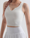 Dark Gray Notched Neck Cropped Sports Tank Sentient Beauty Fashions tops