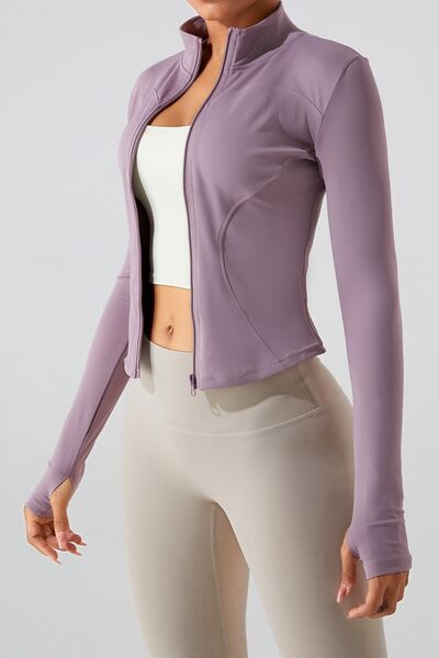 Gray Zip Up Mock Neck Active Outerwear Sentient Beauty Fashions Apparel &amp; Accessories