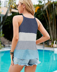 Dark Slate Gray Color Block Round Neck Sleeveless Knit Top