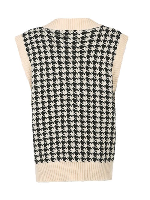 Dark Slate Gray Houndstooth V-Neck Sweater Vet