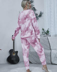 Gray Tie-dye Round Neck Top and Drawstring Pants Lounge Set Sentient Beauty Fashions Apparel & Accessories