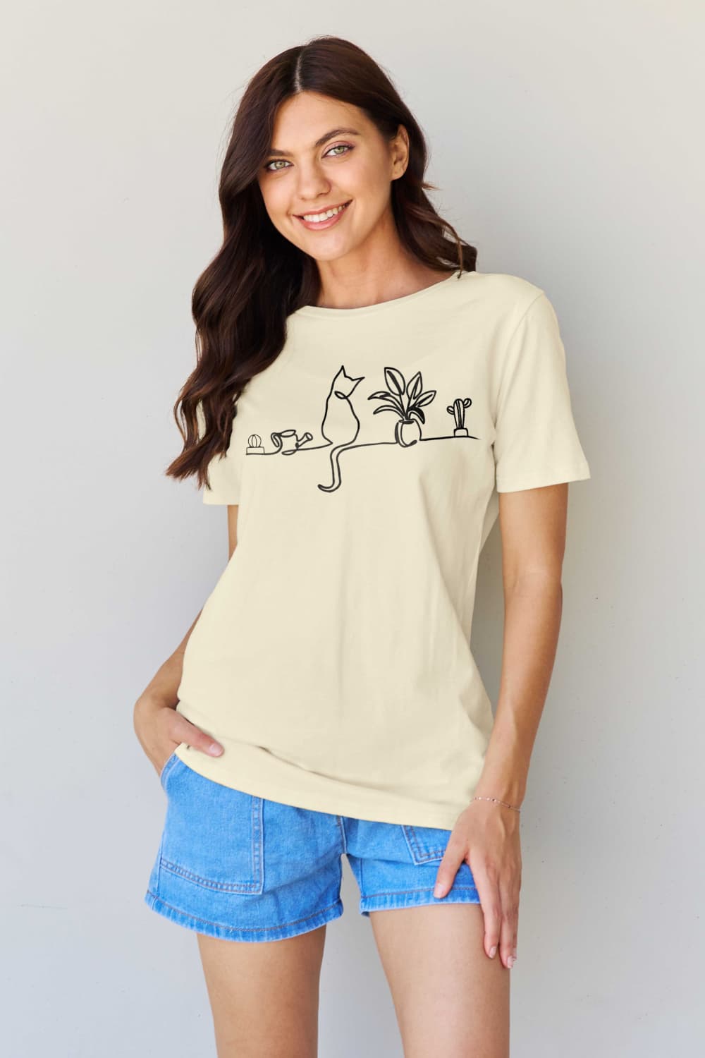 Light Gray Simply Love Full Size Cat Graphic Cotton Tee Sentient Beauty Fashions Apparel &amp; Accessories
