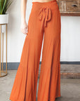 Rosy Brown Tied Smocked Waist Tiered Culottes