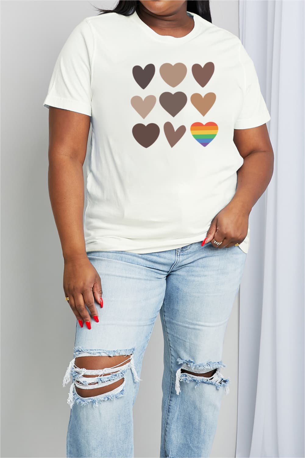 Light Gray Simply Love Full Size Heart Graphic Cotton Tee Sentient Beauty Fashions Apparel &amp; Accessories