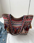 Light Gray Printed Tassel Detail Tote Bag Sentient Beauty Fashions *Accessories