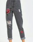 Dim Gray Flower Embroidery Distressed Jeans Sentient Beauty Fashions Apparel & Accessories