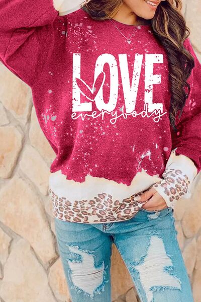 Gray LOVE EVERYBODY Leopard Round Neck Sweatshirt Sentient Beauty Fashions Apparel &amp; Accessories