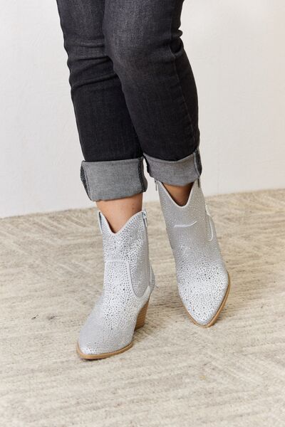 Light Gray East Lion Corp Rhinestone Ankle Cowboy Boots Sentient Beauty Fashions Shoes