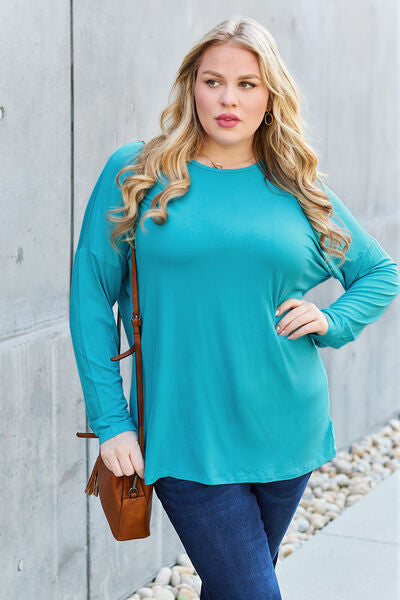 Light Sea Green Basic Bae Full Size Round Neck Dropped Shoulder T-Shirt Sentient Beauty Fashions Apparel &amp; Accessories