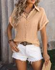 Rosy Brown Button Up Short Sleeve Shirt Sentient Beauty Fashions Apparel & Accessories