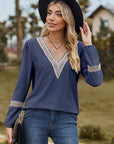 Dark Slate Gray V-Neck Long Sleeve T-Shirt Sentient Beauty Fashions Apparel & Accessories