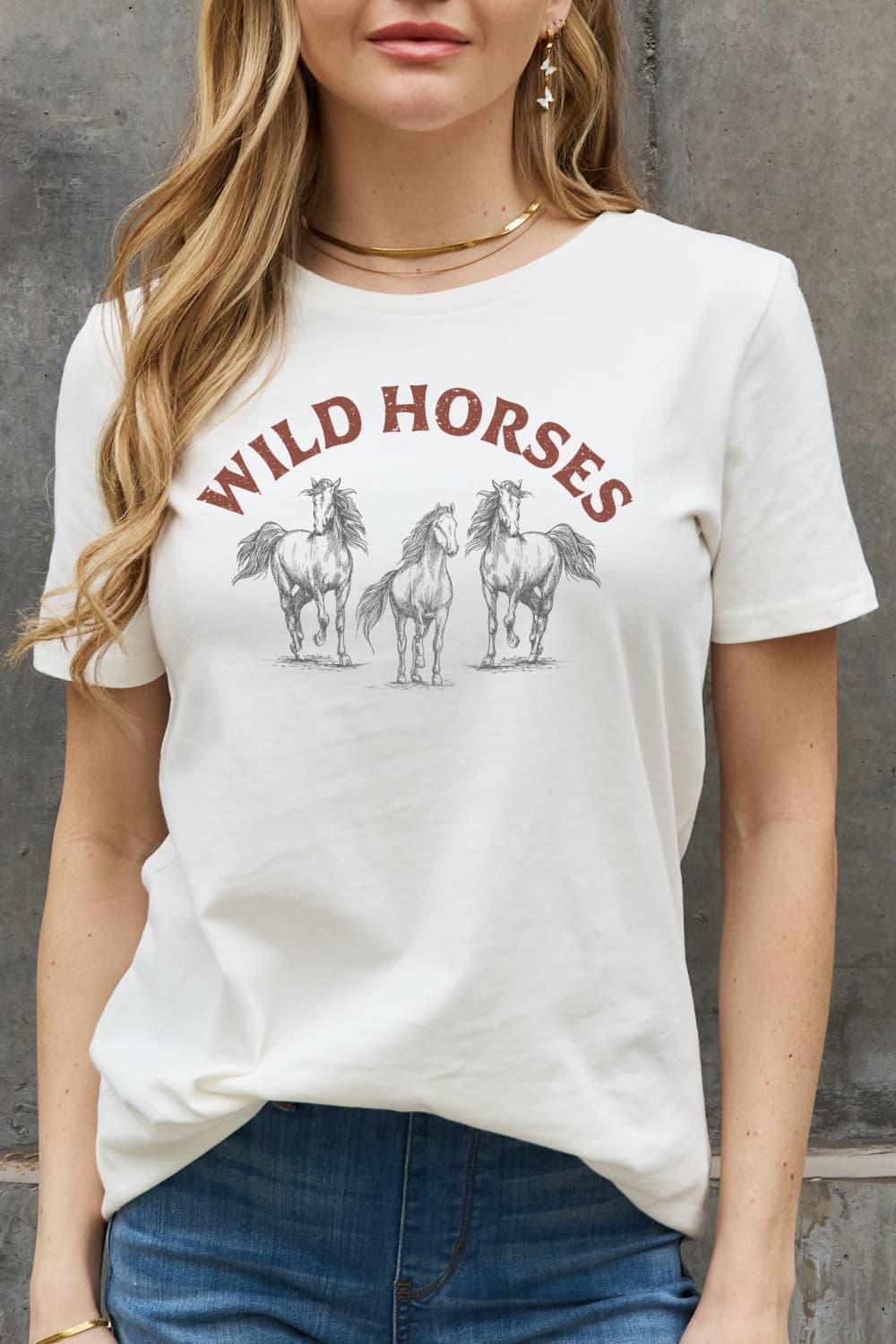 Light Gray Simply Love WILD HORSES Graphic Cotton T-Shirt Sentient Beauty Fashions tees