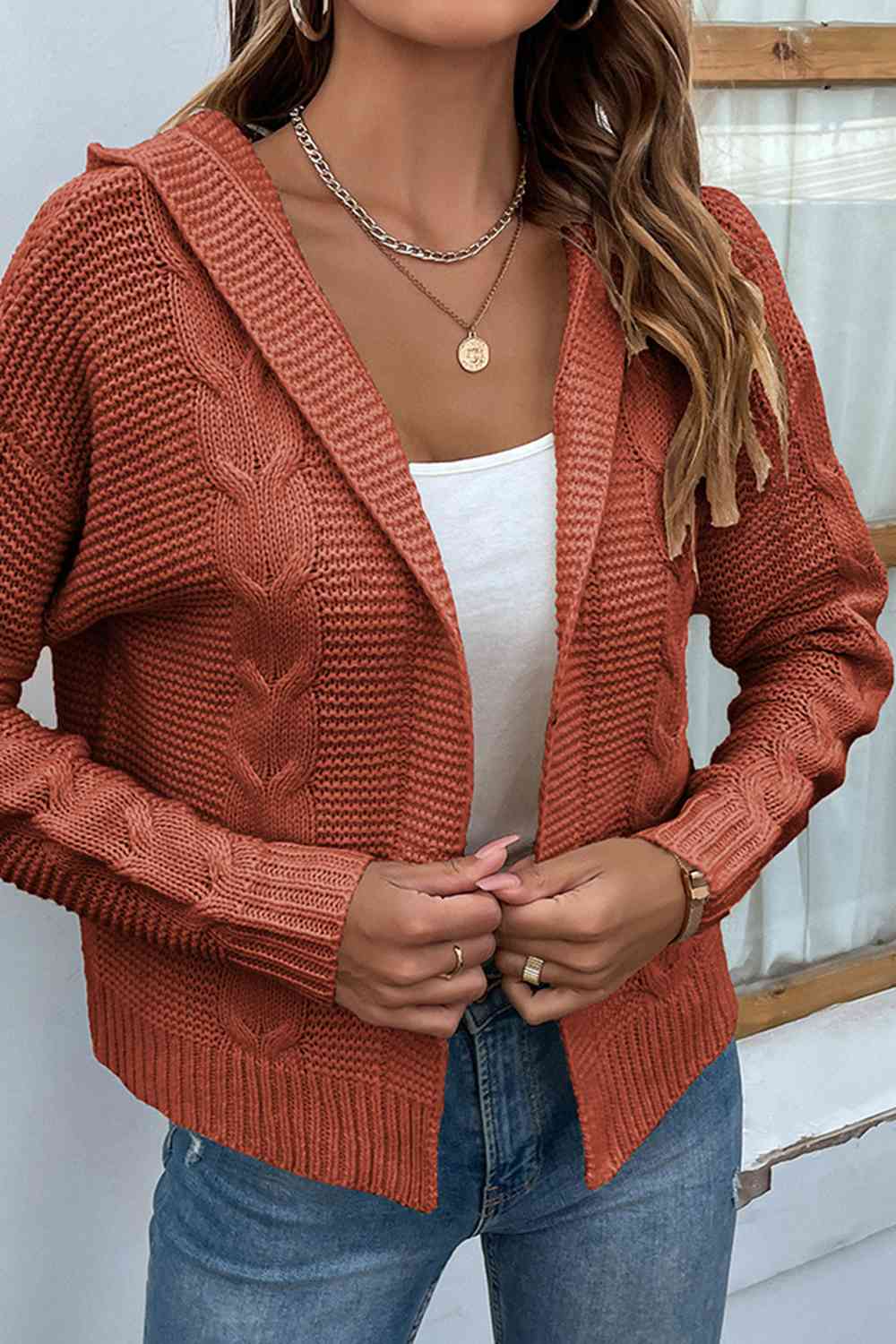 Sienna Cable-Knit Dropped Shoulder Hooded Cardigan