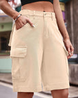 Gray Denim Cargo Shorts with Pockets