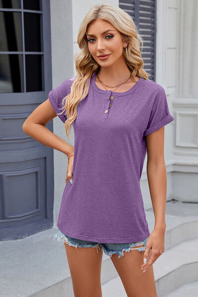 Light Slate Gray Round Neck Rolled Short Sleeve T-Shirt Sentient Beauty Fashions Apparel &amp; Accessories