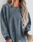 Dark Slate Gray Round Neck Dropped Shoulder Sweatshirt