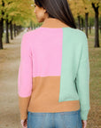 Rosy Brown Color Block Mock Neck Dropped Shoulder Sweater Sentient Beauty Fashions Apparel & Accessories