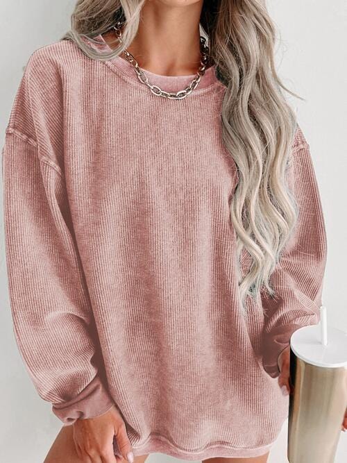 Rosy Brown Round Neck Dropped Shoulder Sweatshirt