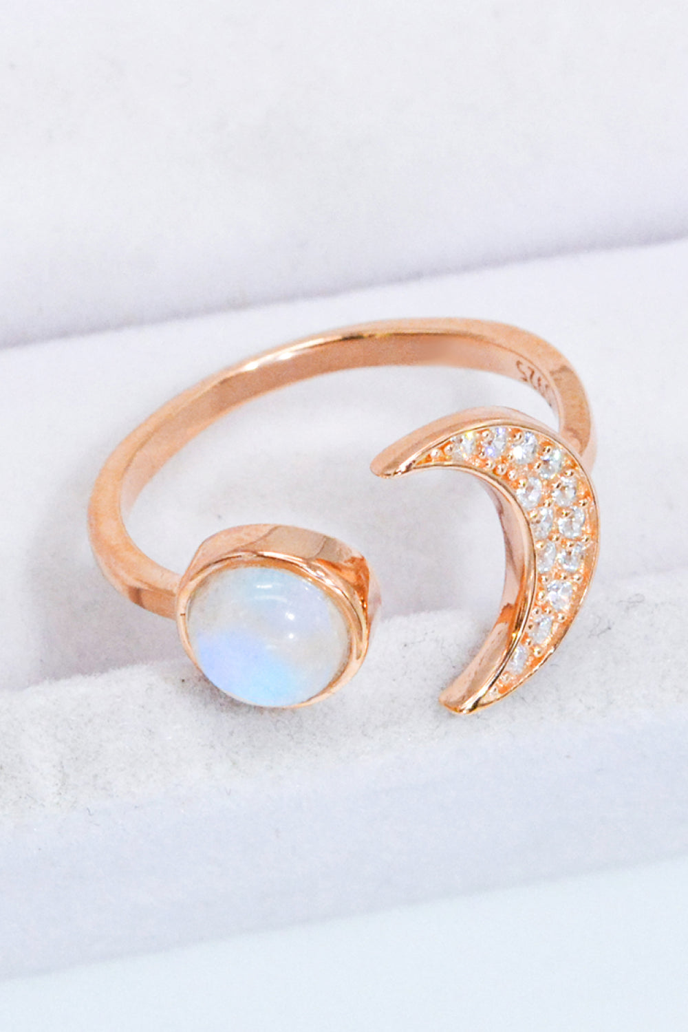 Lavender Natural Moonstone and Zircon Sun &amp; Moon Open Ring Sentient Beauty Fashions rings
