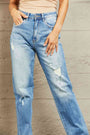 Dark Gray BAYEAS High Waisted Straight Jeans Sentient Beauty Fashions denim