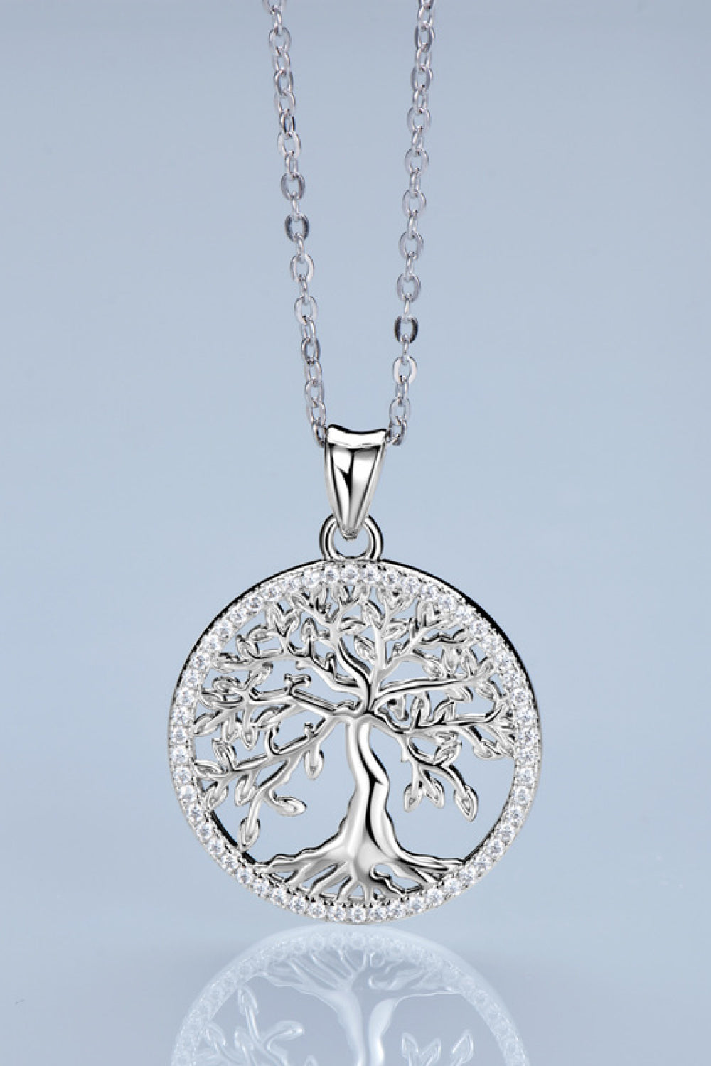 Light Steel Blue 925 Sterling Silver Moissanite Tree Pendant Necklace Sentient Beauty Fashions jewelry
