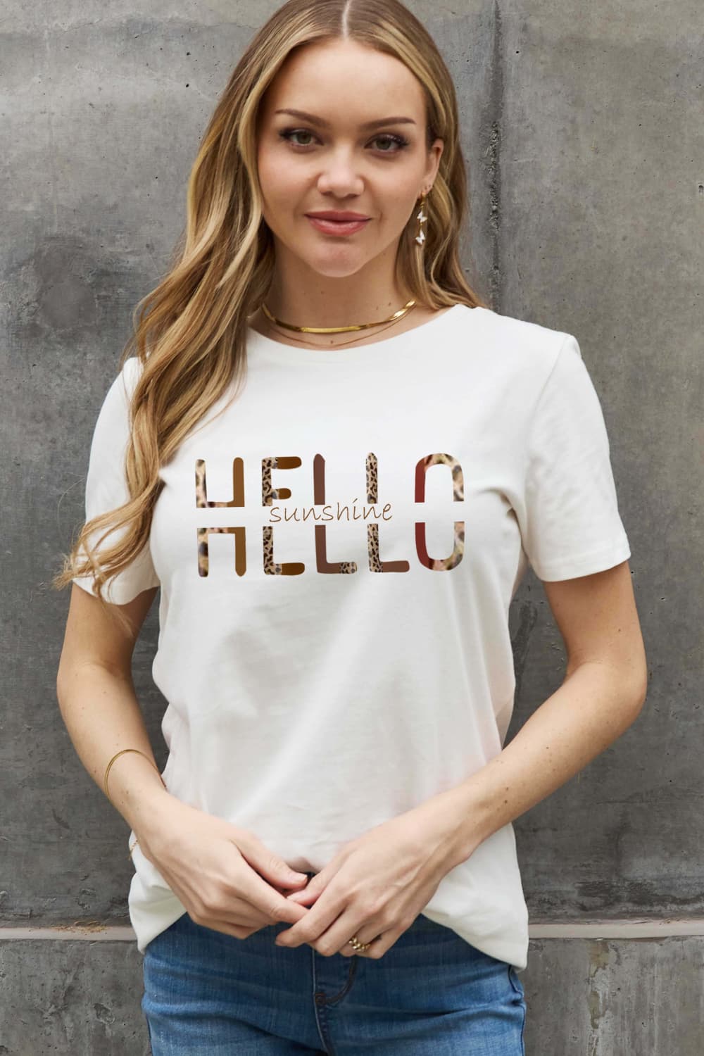Dim Gray Simply Love Full Size HELLO SUNSHINE Graphic Cotton Tee Sentient Beauty Fashions Apparel &amp; Accessories