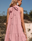 Rosy Brown Tie Back Sleeveless Tiered Dress