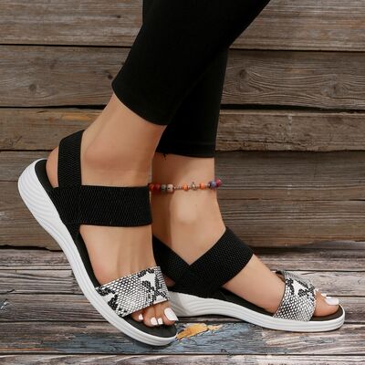 Dim Gray PU Leather Open Toe Low Heel Sandals Sentient Beauty Fashions Shoes