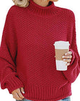 Brown Turtleneck Dropped Shoulder Sweater