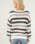 Antique White Striped Openwork Dropped Shoulder Sweater Sentient Beauty Fashions Tops