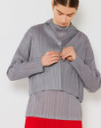 Gray Marina West Swim Pleated Cropped Button Up Shirt Sentient Beauty Fashions Apparel & Accessories