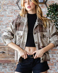 Rosy Brown Reborn J Plaid Button Up Long Sleeve Shacket Sentient Beauty Fashions jackets